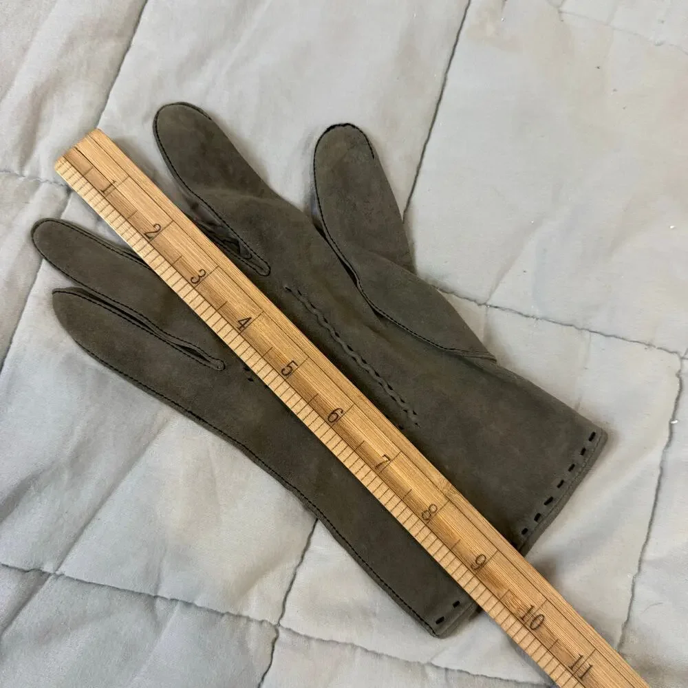 Vintage H&P Green Gray Suede Driving Gloves women's Ladies Soft Unlined